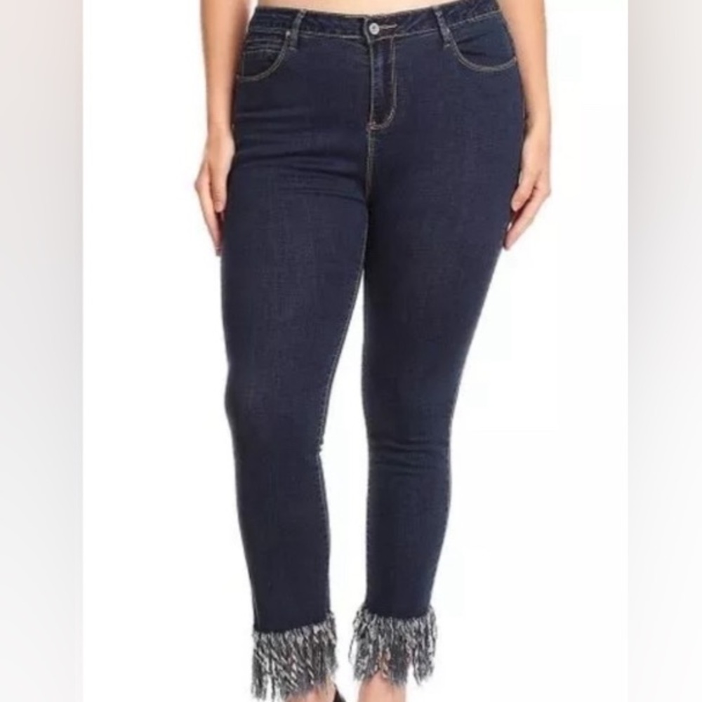 Jeans w Fringe Hem Women’s Size 1X 14 Denim Dark Wash Blue Skinny by COC NEW